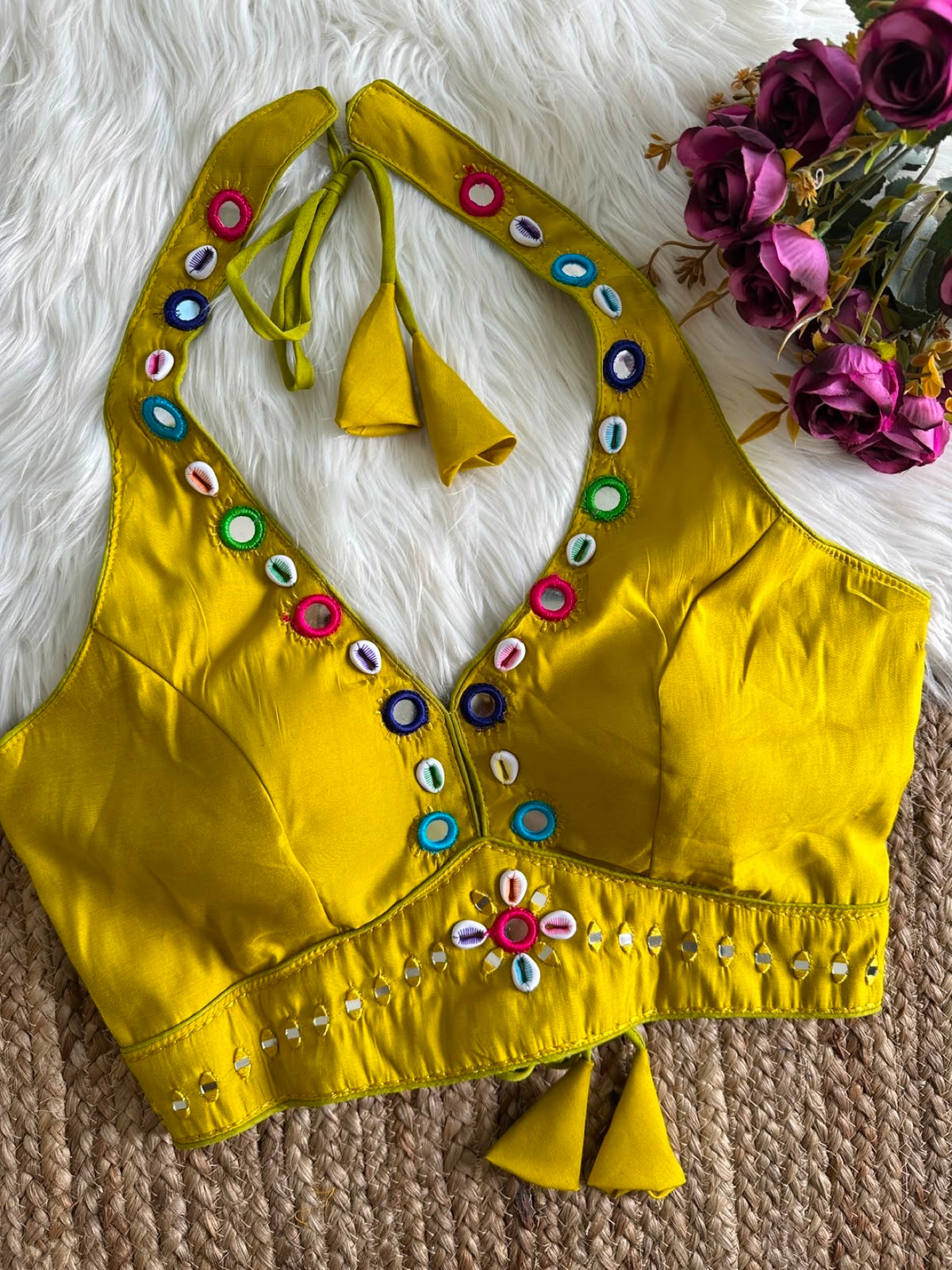 Halter Neck Mirror & Cowrie Work Blouse