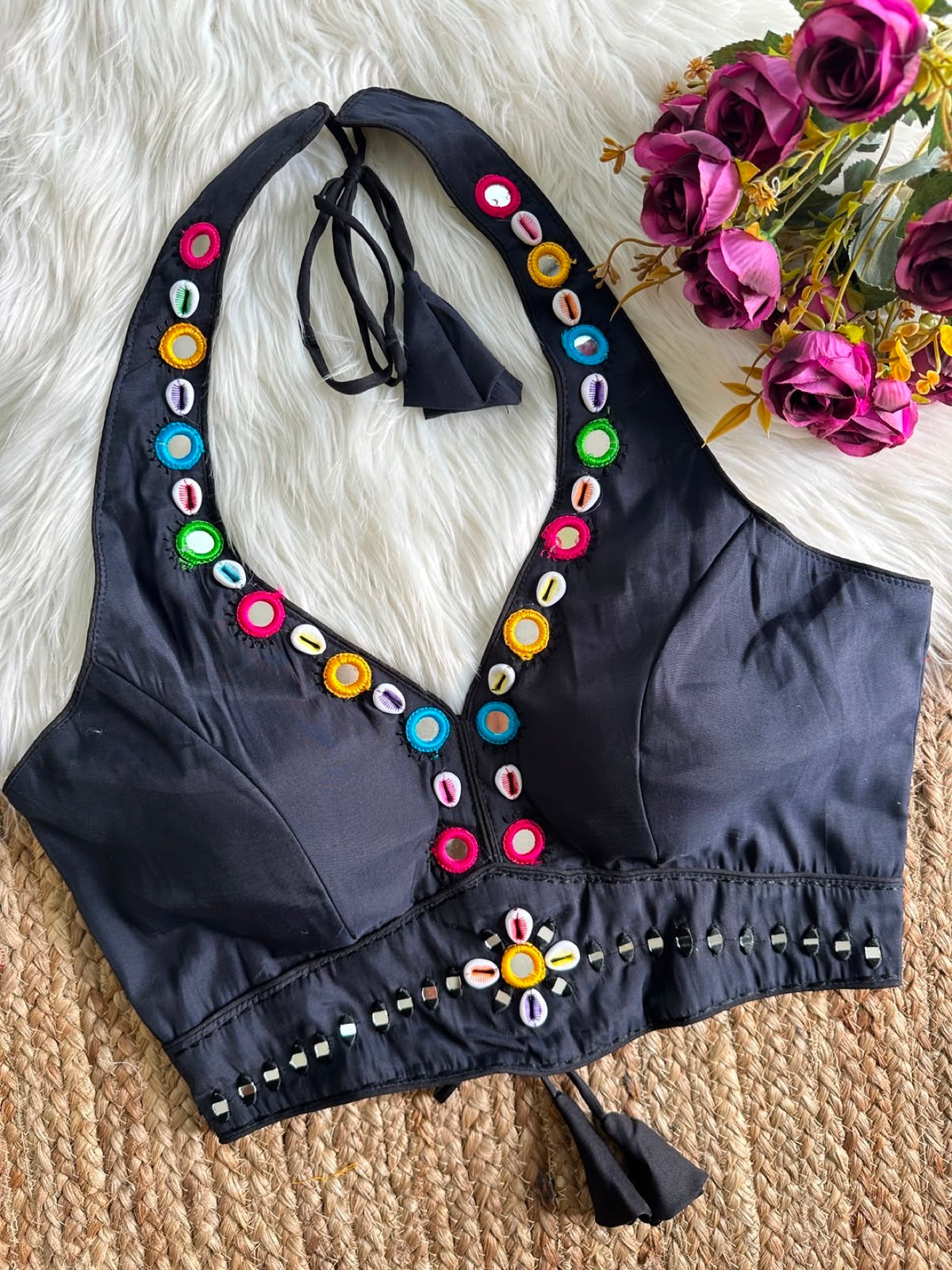 Halter Neck Mirror & Cowrie Work Blouse