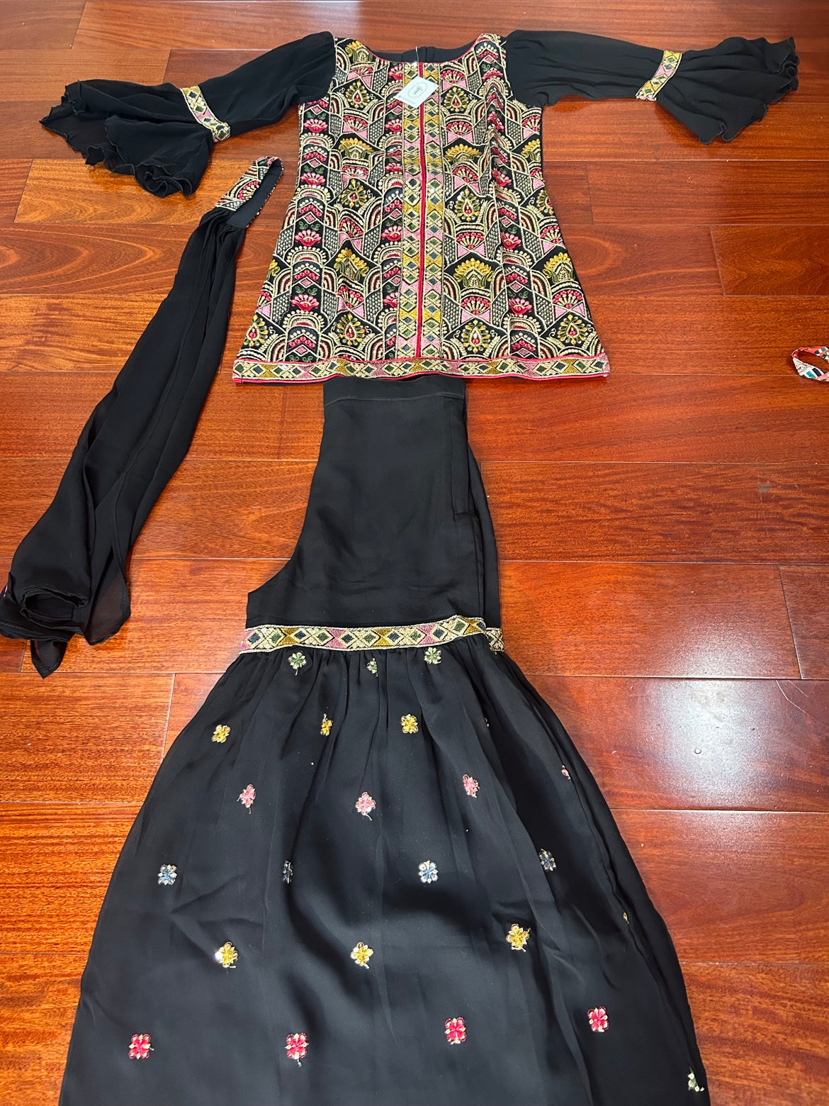 Embroidered Kids Kurta Sharara Set