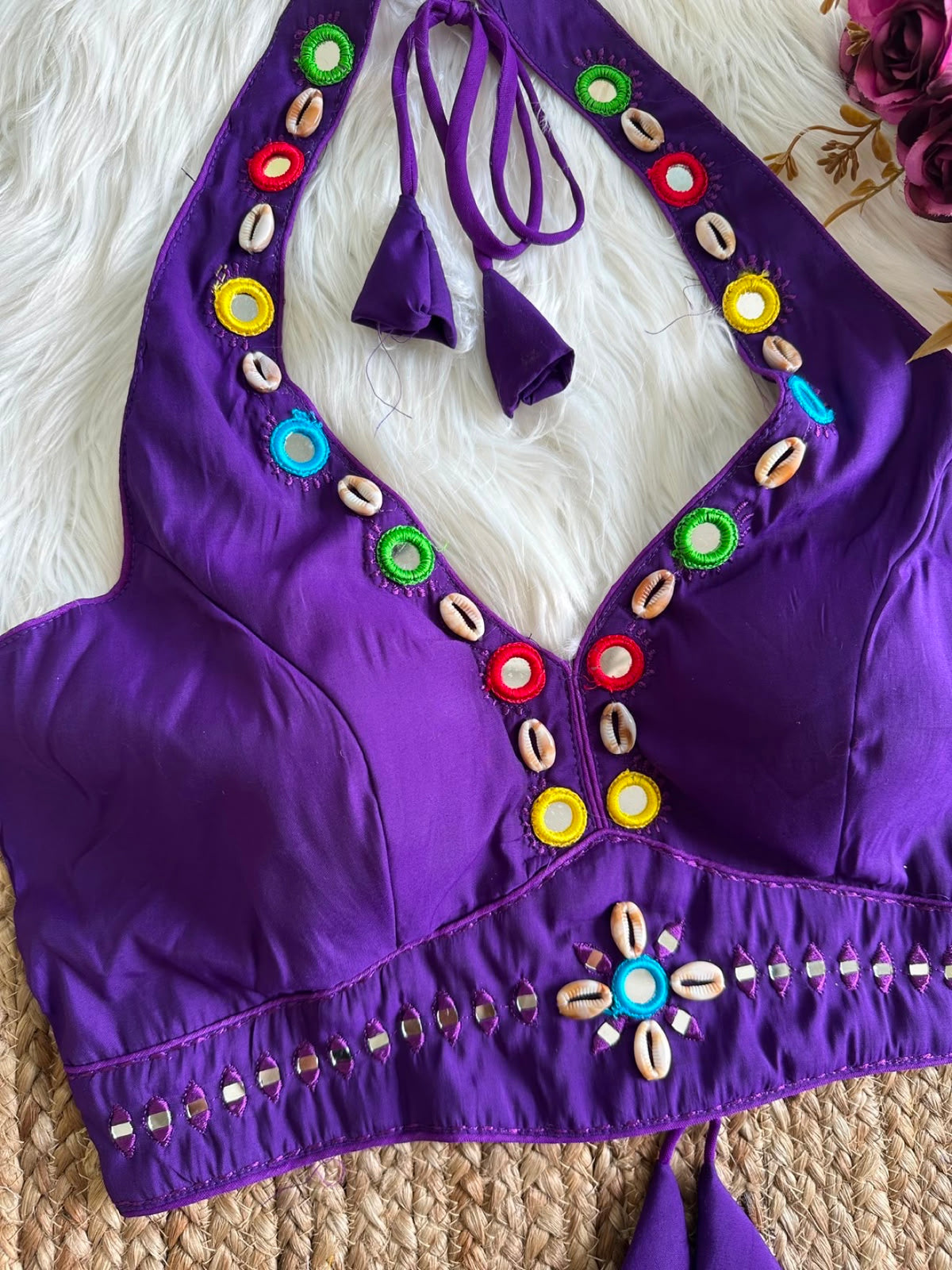 Halter Neck Mirror & Cowrie Work Blouse