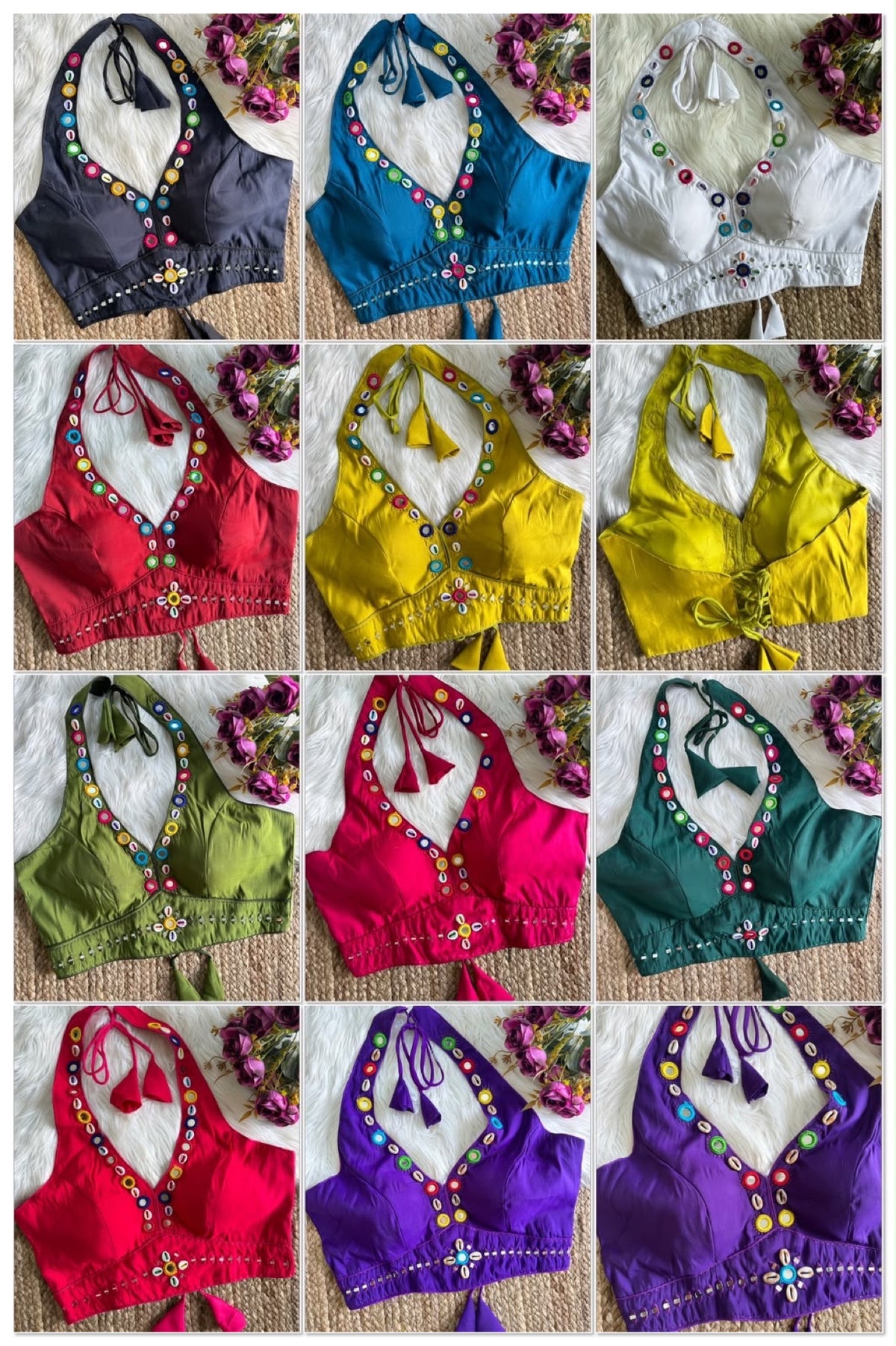 Halter Neck Mirror & Cowrie Work Blouse