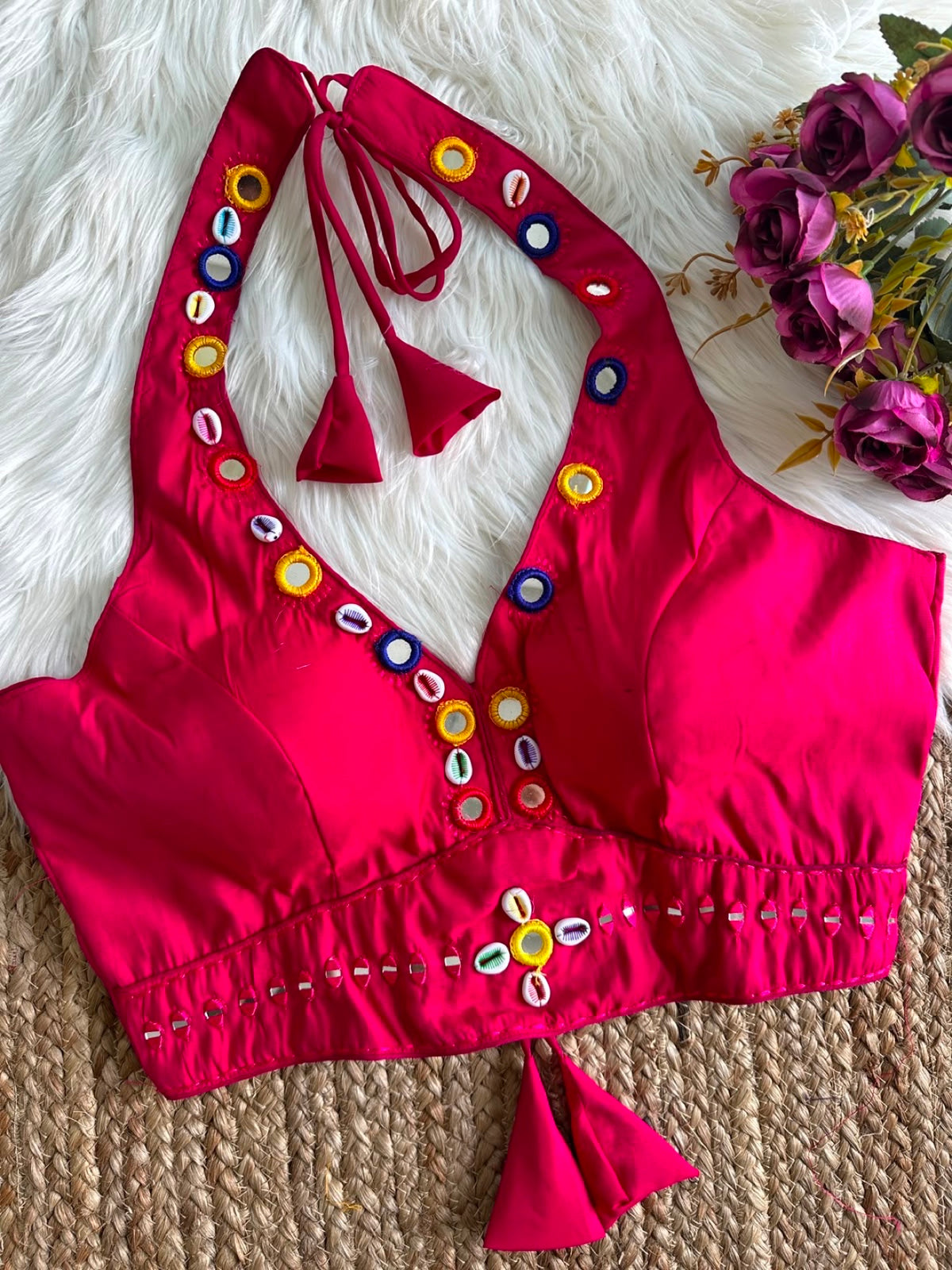 Halter Neck Mirror & Cowrie Work Blouse