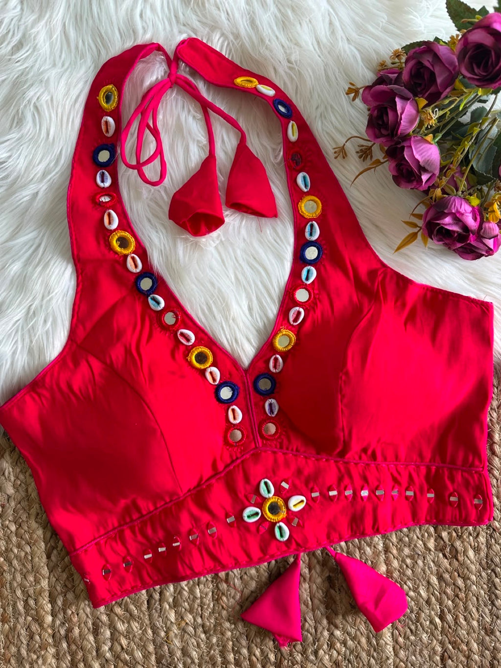 Halter Neck Mirror & Cowrie Work Blouse